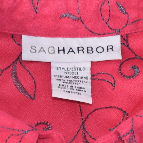 Sag Harbor Microfiber Button Jacket Collar Shirt Blouse Embroidered Hot Pink M - Picture 10 of 12